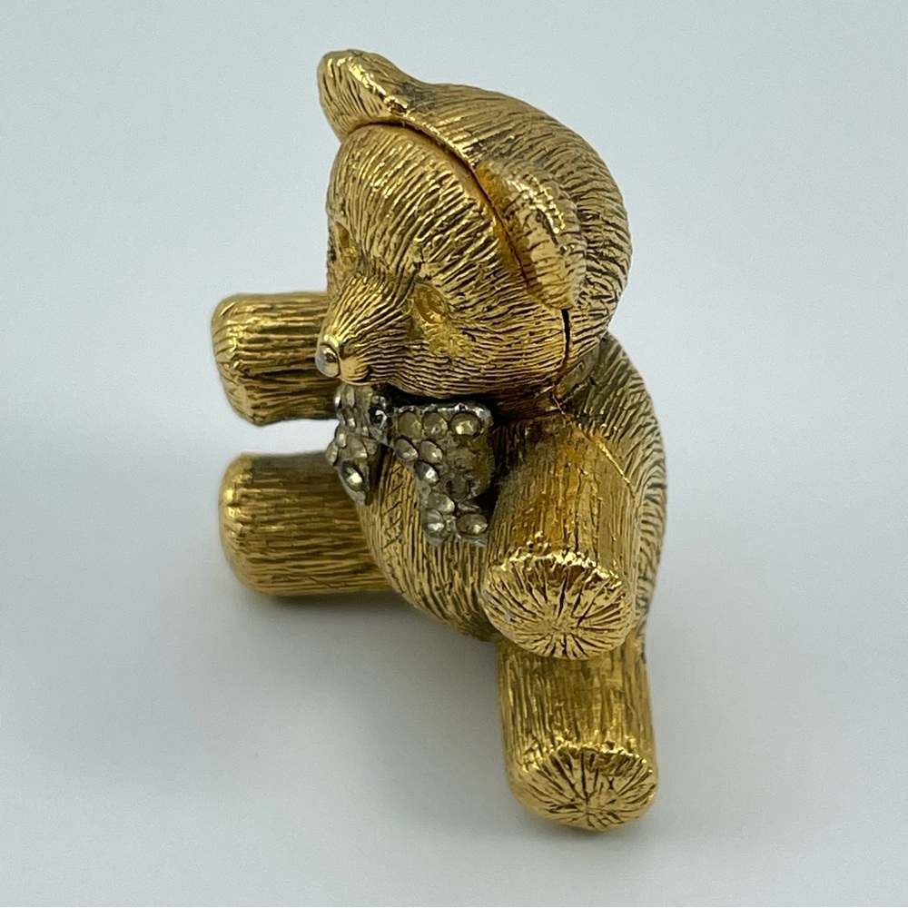 Vintage Max Factor Gold Tone Teddy Bear Solid Perfume Compact